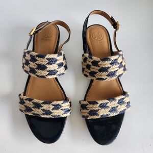 Tory Burch Lola Sandals Woven Jute and Leather Size 9.5